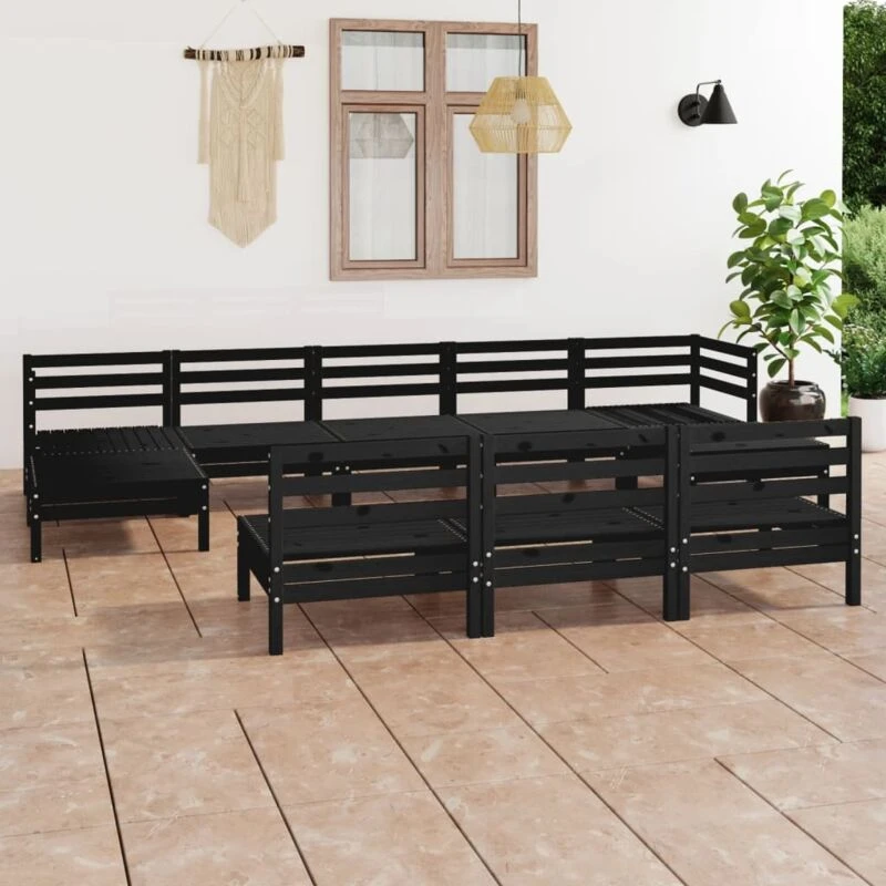 Image of VIDAXL 10 Piece Garden Lounge Set Black Solid Wood Pine vidaXL 8720286691236