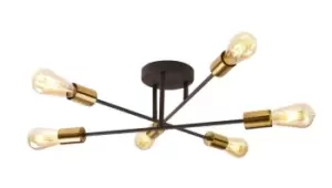 Image of Armstrong 6 Light Semi Flush Ceiling Light Matt Black, Satin Brass, E27
