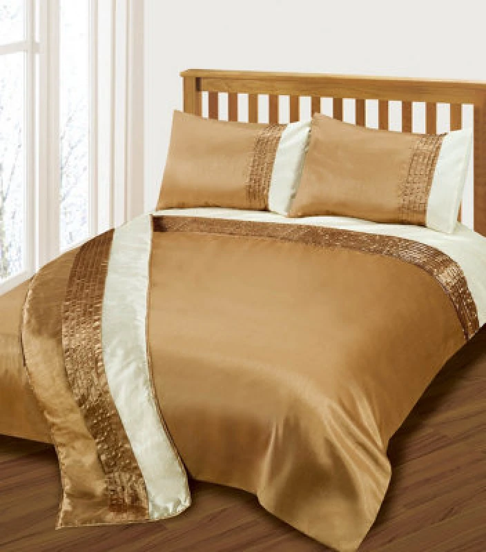 Image of Intimates Elegant Faux Silk Finish Duvet Cover & Pillowcase Set, Luxury Bedding Ensemble, Easy-Care Machine Washable - Latte