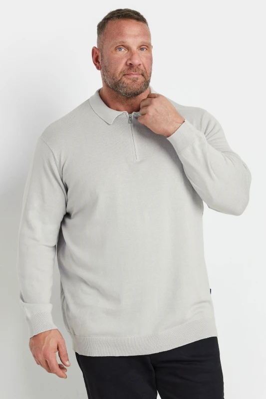 Image of BadRhino BadRhino Men Knitted Long Sleeve Zip Polo Shirt in Grey Size: 5-6X-Large Grey 5-6XL Male 5063111862238