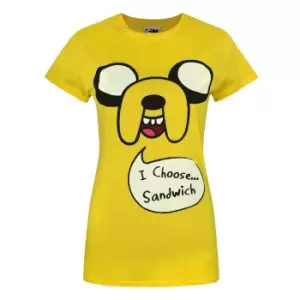 image of Adventure Time Womens/Ladies Jake I Choose Sandwich T-Shirt (XL) (Yellow)