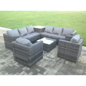 Image of Fimous 8 Seater Outdoor Dark Mixed Grey Rattan Lounge Complete Sofa Set with Side Table