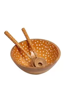 Image of Dexam Sintra Mango Wood Spotted Salad Bowl And Serving Spoons Set