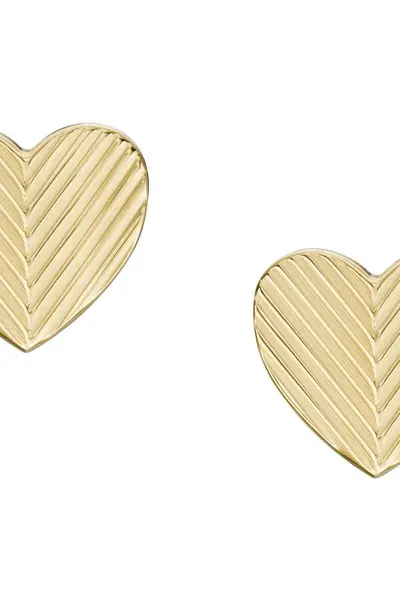 image of Fossil Jewellery Ladies Fossil Harlow Linear Texture Heart Gold-Tone Stainless Steel Stud Earrings JF04654710