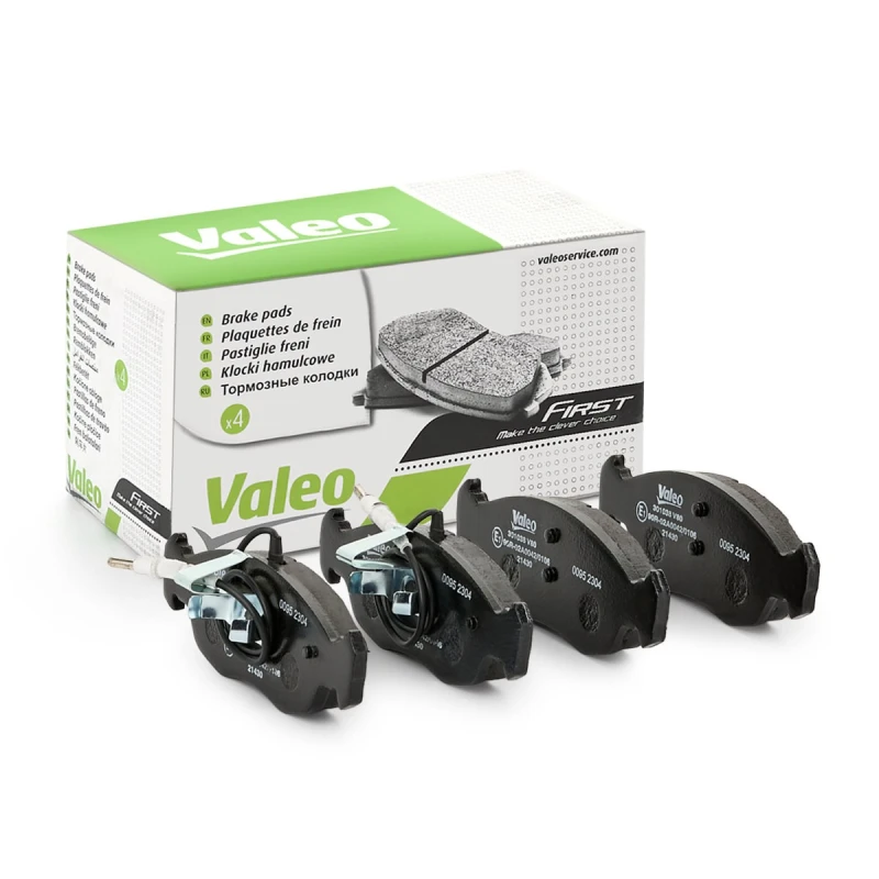 Image of VALEO 301038 Brake pad set Front Axle, with integrated wear warning contact, FIRST, without anti-squeak plate Brake Pad Set,disc brake (402)