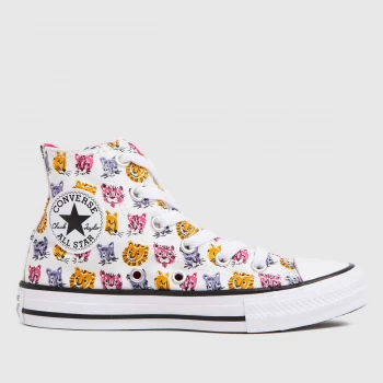 Converse White & Pink Hi Jungle Cats Trainers Junior