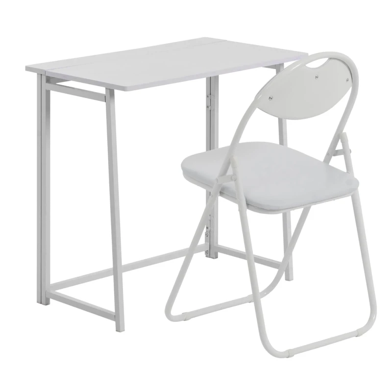 Image of Harbour Housewares Deluxe Folding Wooden Desk & Chair Set - White/lilac - Durable Compact Computer Office Study Desk & Chair Set