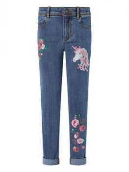 Monsoon Girls Eliza Unicorn Jeans - Blue, Size Age: 11 Years, Women