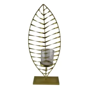 Image of Large Gold Leaf Candle Holder with Glass Jar