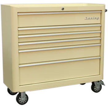 image of Sealey Premier Retro Style 6 Drawer Wide Roller Cabinet Cream