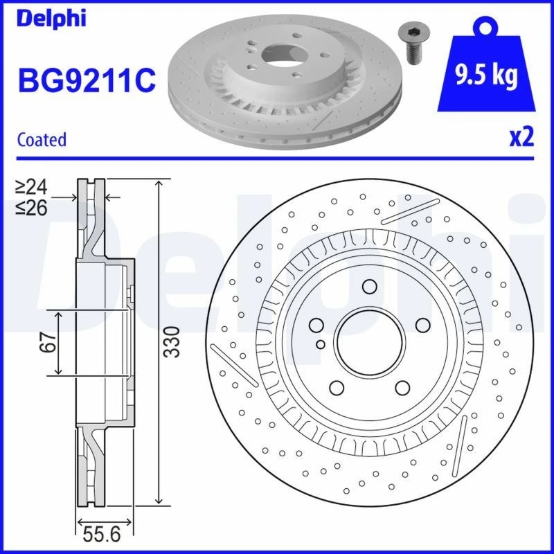 Image of DELPHI Brake disc DELPHI BG9211C