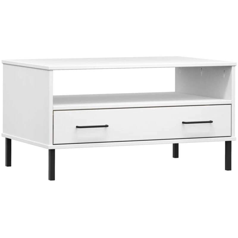 Image of Vidaxl Coffee Table With Metal Legs White 85X50X45Cm Solid Wood Oslo, White 351035