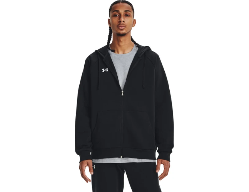 Image of Under Armour Mens Rival Cotton Blend Fleece Full Zip Hoodie M - Chest 38-40' (96.5-101.5cm) BLACK/WHITE 1379767-001-M