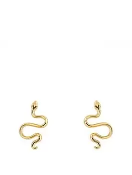 Image of The Love Silver Collection Snake Stud Gold Plated Earrings, Yellow Gold, Women