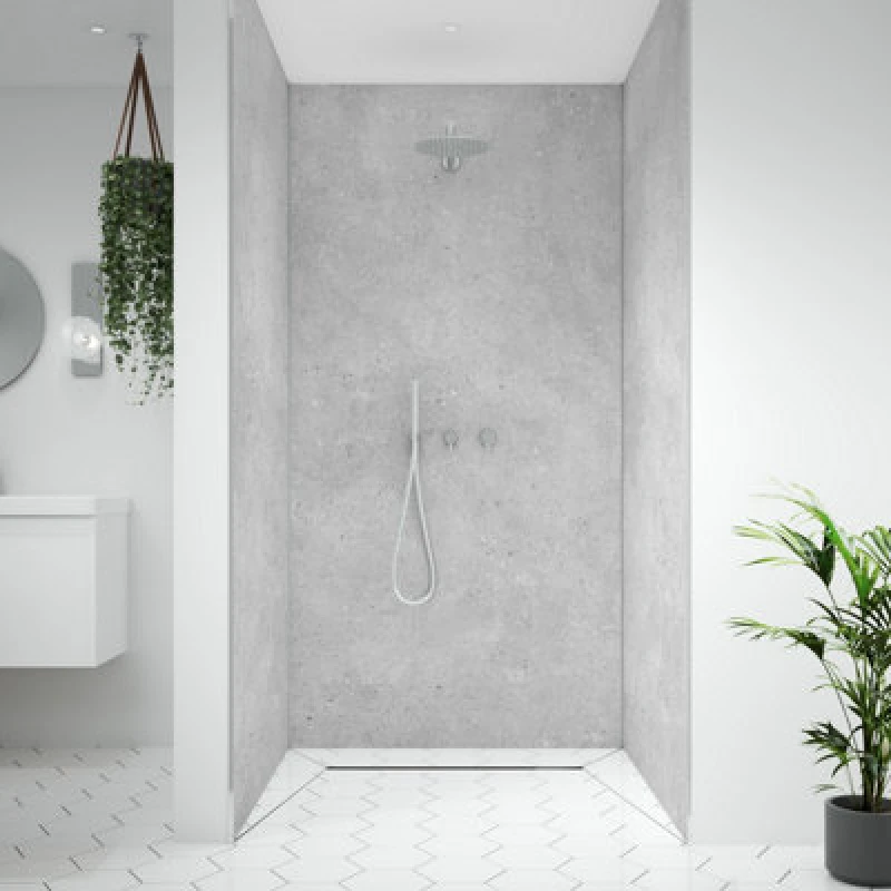 Image of Splashwall Alloy Aluminium Bathroom & Wet Room Decorative Panel (H)2440mm (W)600mm - Matt Fossil Stone Effect