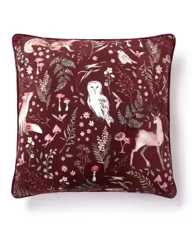 Cotton Traders Wildlife Velvet Cushion in Red