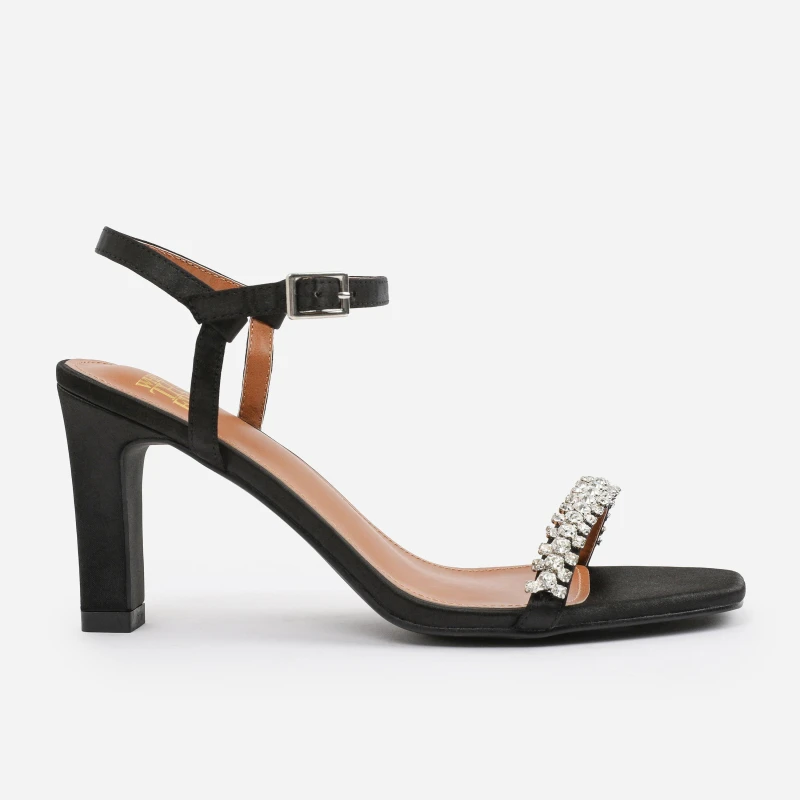 Image of Where's That From 'Naia' Diamante Embellished Strappy Block Heel Black
