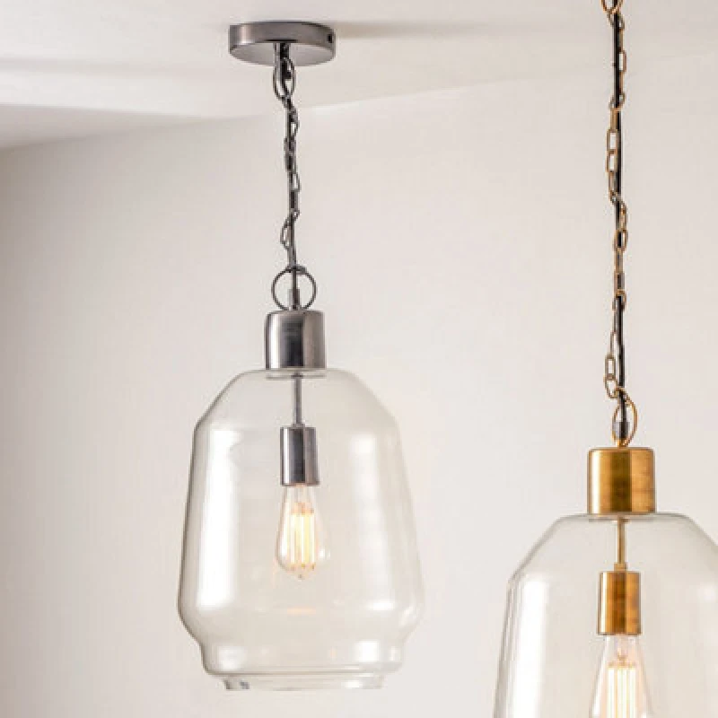 Image of Pacific Lifestyle Fia Clear Glass And Black Nickel Metal Chain Drop Pendant