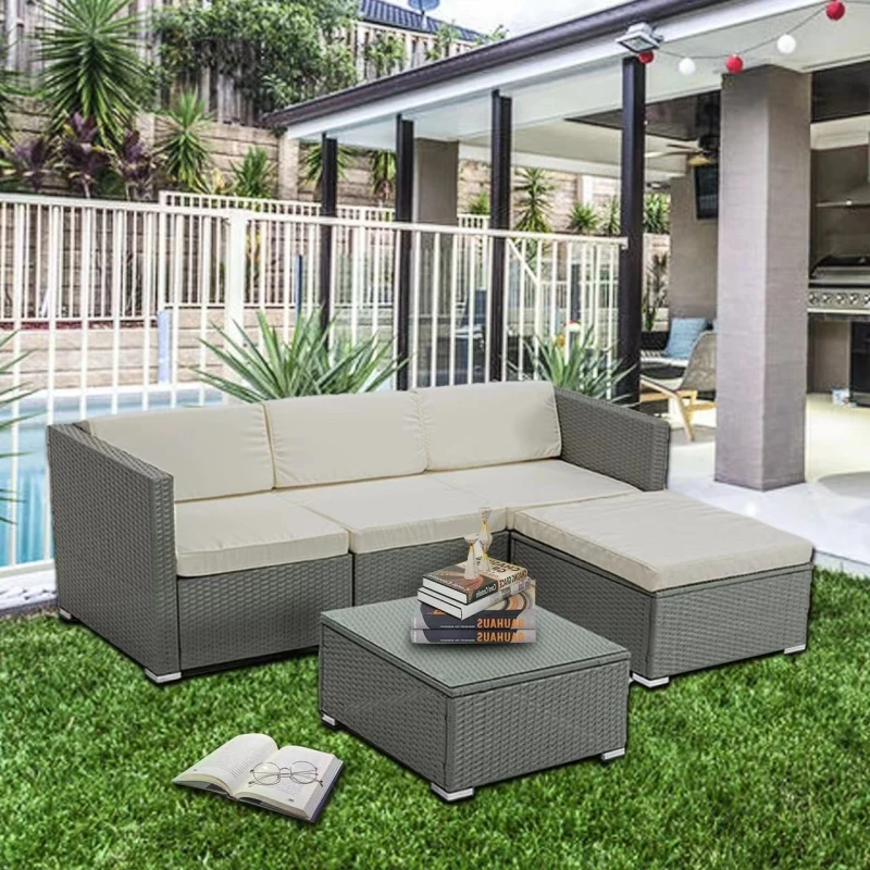 Image of MCC DIRECT Mcc Direct - Rattan Garden Furniture Outdoor 5pcs Patio Sofa Set chairs Table (Rupert Grey) RT2002
