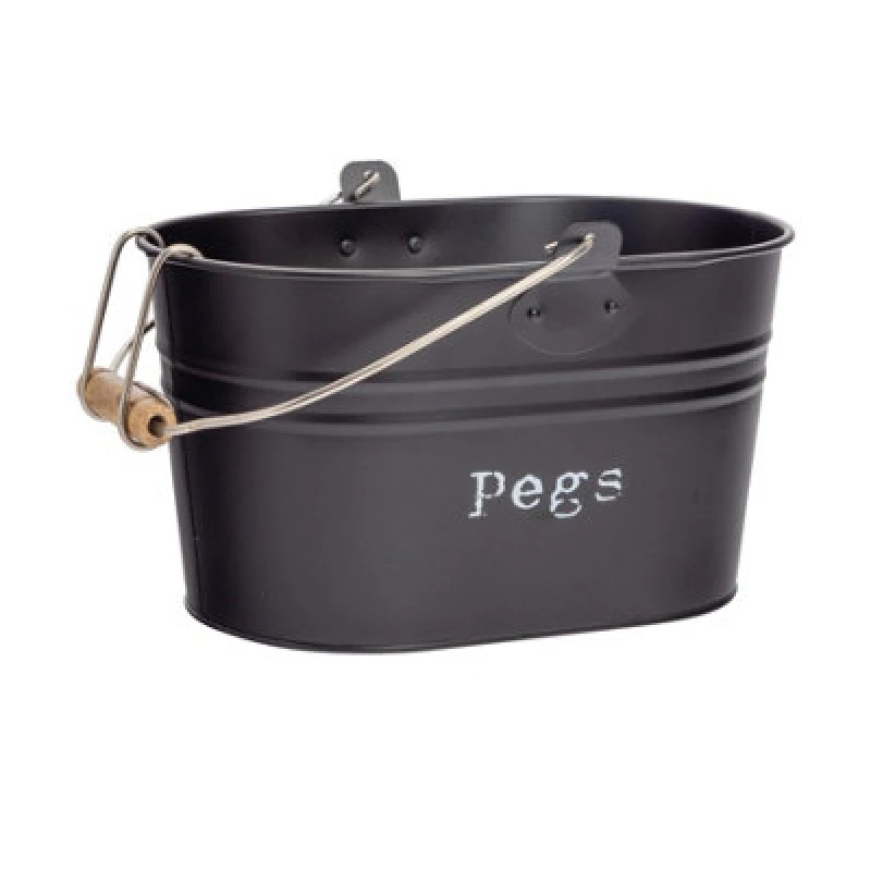 Image of Harbour Housewares Clothes Peg Bucket - Black - Vintage Metal Home Kitchen Canister Tin Box Utility Laundry Storage