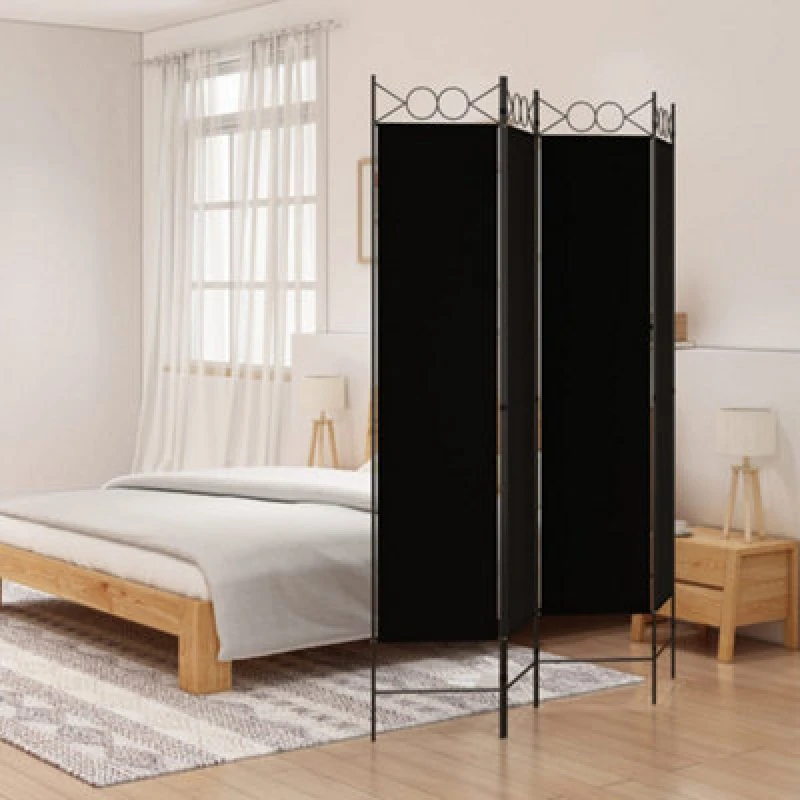 Image of Vidaxl 4-panel Room Divider Black 160X200 Cm Fabric, Black 350153