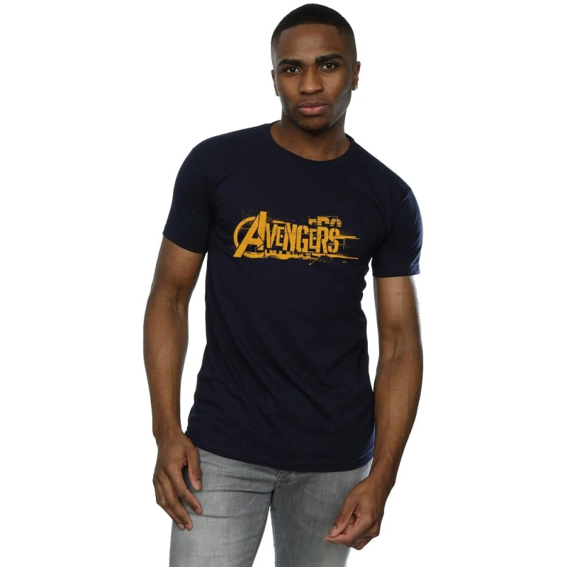 Image of Marvel Marvel Men Avengers Infinity War Orange Logo T-Shirt in Navy Size: Small Navy S Male 5057736711750