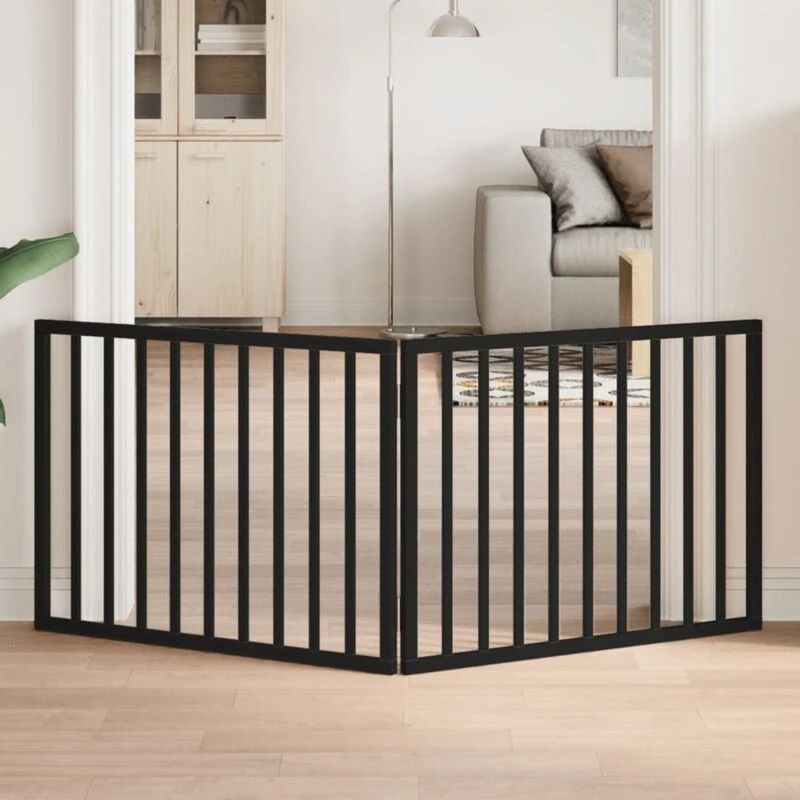 Image of vidaXL Dog Gate Foldable 2 Panels Black 160cm Poplar Wood, Black 352192