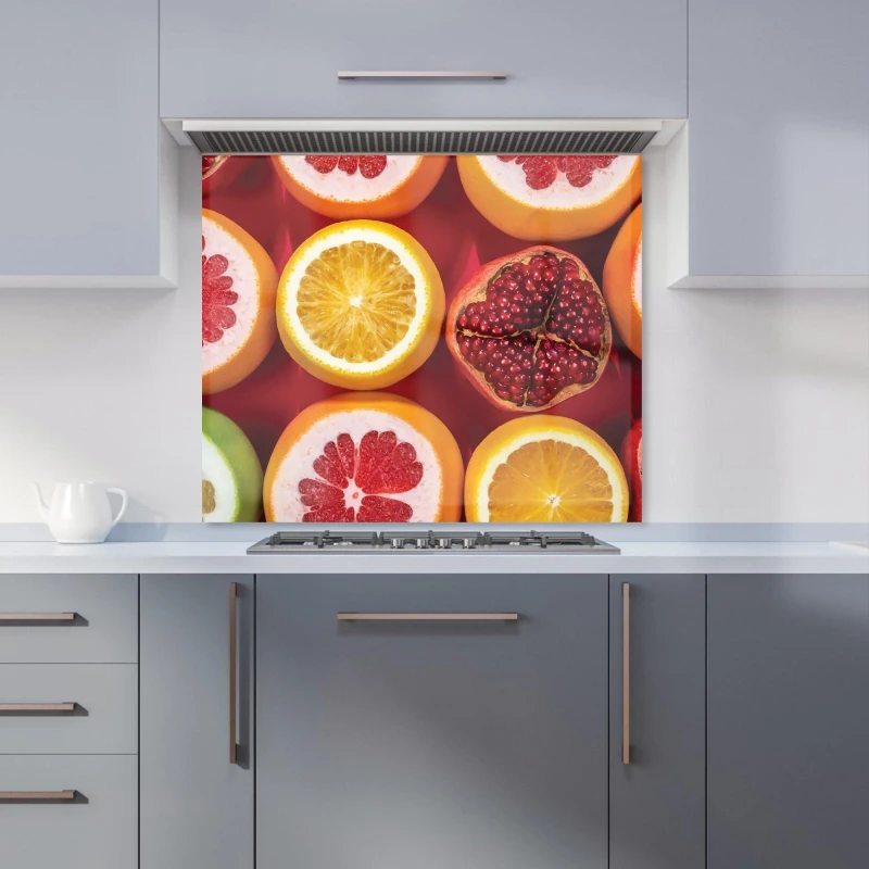 Image of Warren Reed - Designer Citrus & Pomegranate Kitchen Splashback in Red Size: 700mm x 750mm Red Unisex 700mm x 750mm