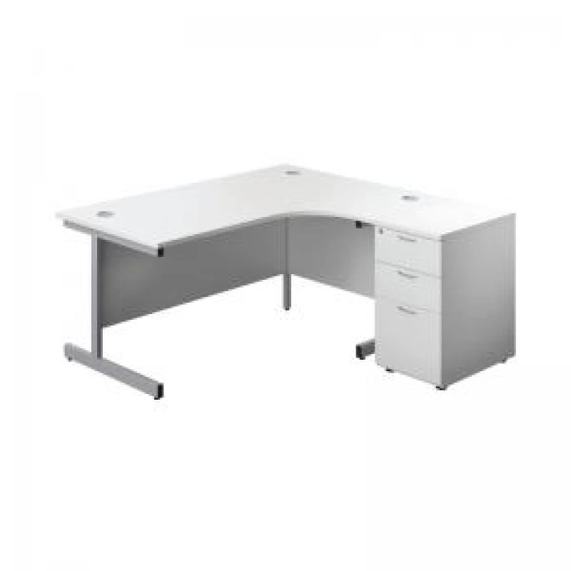 Image of First Radial Right Hand Desk with Pedestal 1600x800-1200mm White/Silver KF803300