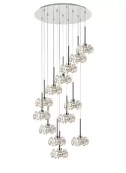 image of , 13 Light G9 2.5m Round Multiple Pendant With Polished Chrome And Crystal Shade