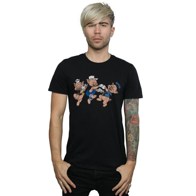 Image of Disney Men Three Little Pigs Having Fun T-Shirt in Black Size: Small Black S Male 5059308873170