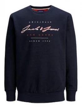Image of Jack & Jones Boys Logo Crew Neck Sweat - Navy, Size 8 Years