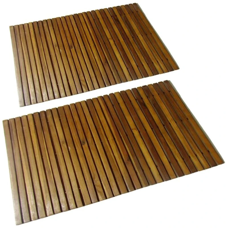 Image of vidaXL 2x Acacia Bath Mat 80x50cm Bathroom Shower Pedestal Toilet Accent Rug
