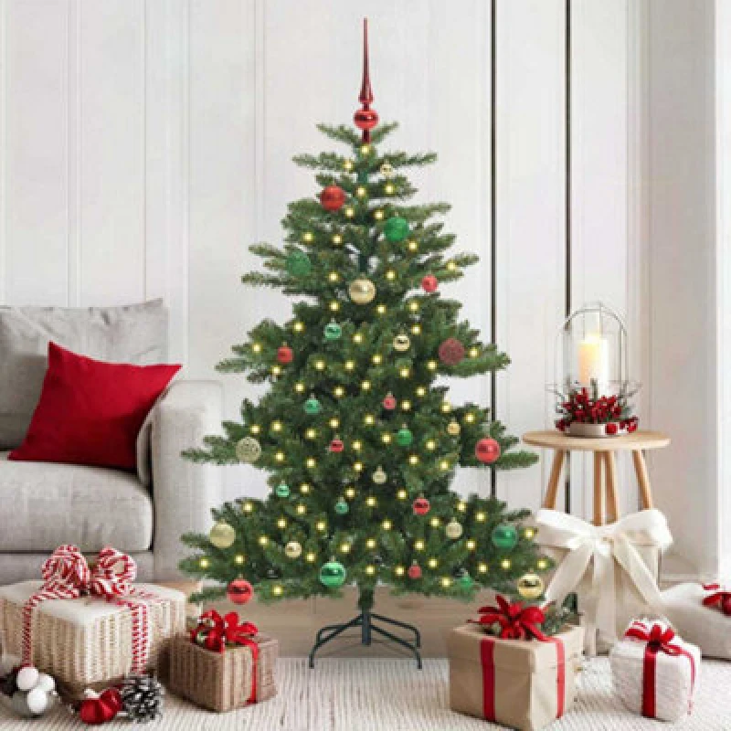 Image of vidaXL Artificial Hinged Christmas Tree with 150 LEDs, Multicolour Balls 150cm PVC, Green 3397661