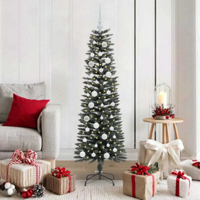 Image of vidaXL Artificial Christmas Tree with 150 LEDs, White Balls Green 43 x 43 x 150 cm, Green 3395931