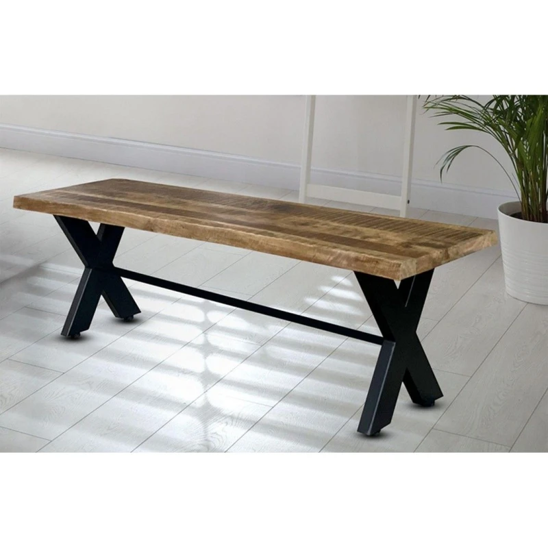 Image of Jaipur Furniture Ltd Kerela Bench - Mango Wood/Iron - L44 x W160 x H45cm - Mango PP Saw Finish in Brown Brown Unisex