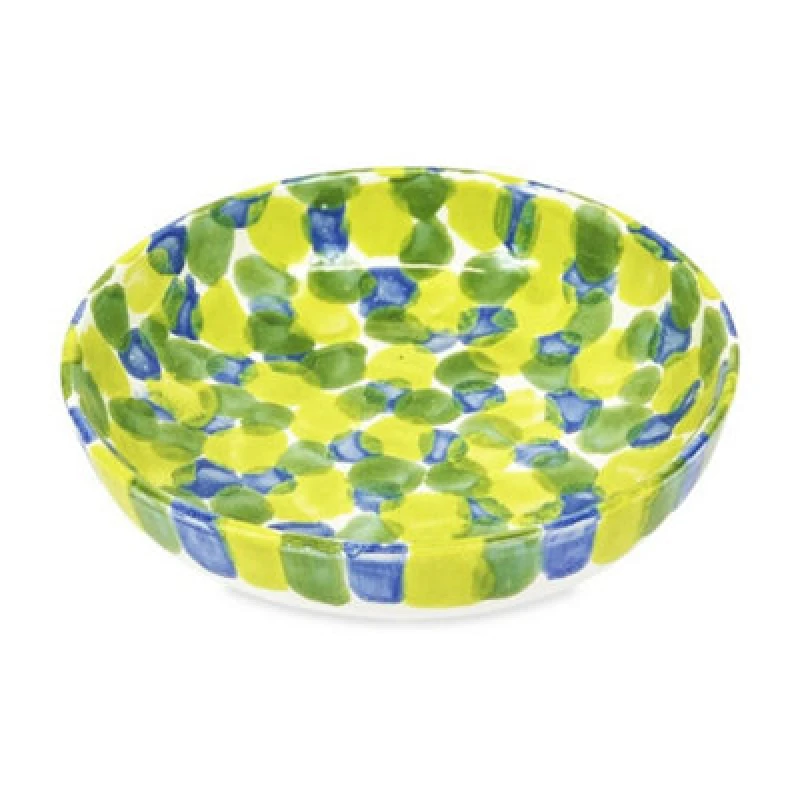 Image of Verano Spanish Ceramics Petalo Hand Painted Ceramic Shallow Serving Bowl 23Cm In Green