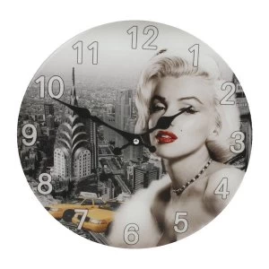 image of Iconic Collection Glass Wall Clock Marilyn Monroe Design 30cm