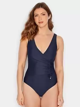 image of Long Tall Sally Navy Ruched Side Detail Swimsuit, Blue, Size 12, Women