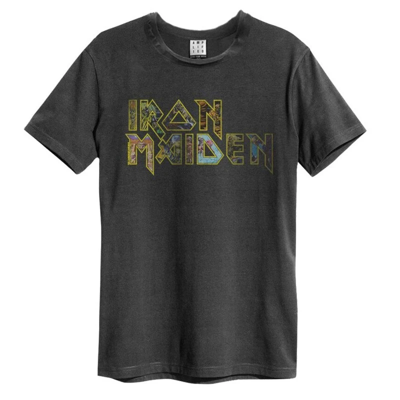 Image of Amplified Amplified Men Eddies Logo Iron Maiden T-Shirt in Charcoal Size: X-Small Charcoal XS Male 5059699757813