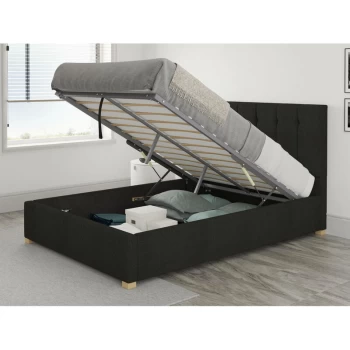 Image of Hepburn Ottoman Upholstered Bed, Saxon Twill, Charcoal - Ottoman Bed Size King (150x200)
