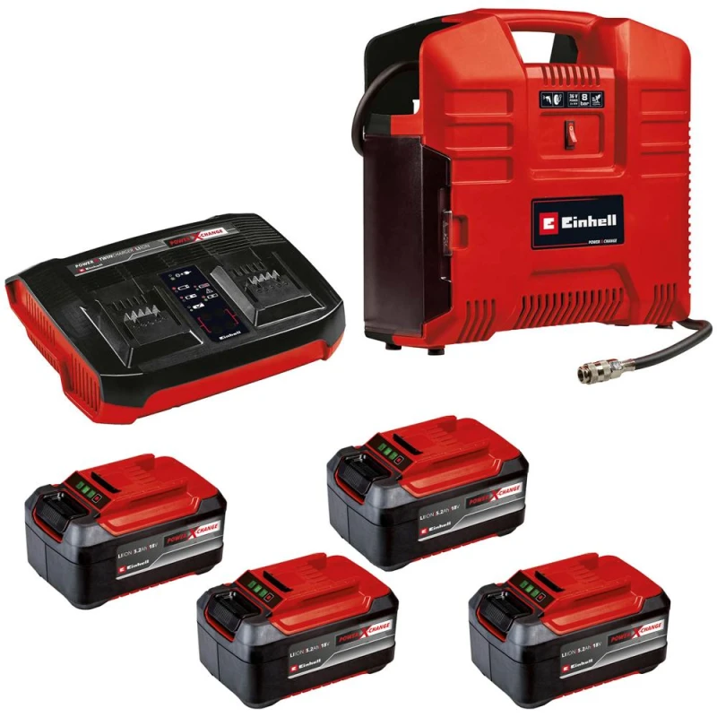 Image of Einhell TE-AC 36/8 LI OF Set 36v Cordless Oil Free Air Compressor 4 x 5.2ah Li-ion Twin or Dual Battery Charger No Case TE-AC 36/8 LI