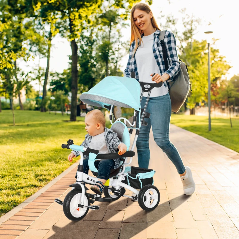 Image of HOMCOM 6 In 1 Kids Trike, Stroller With Parent Handle, Green 370-026V00GN