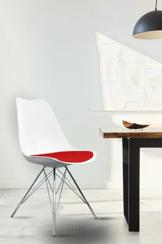 Image of Fusion Living Soho Plastic Dining Chair With Chrome Metal Legs White & Red, Red FL1789