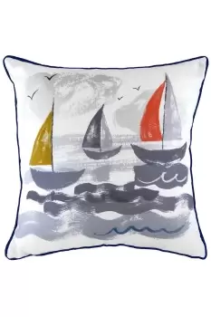 image of Nautical Sailboats Hand-Painted Watercolour Printed Cushion