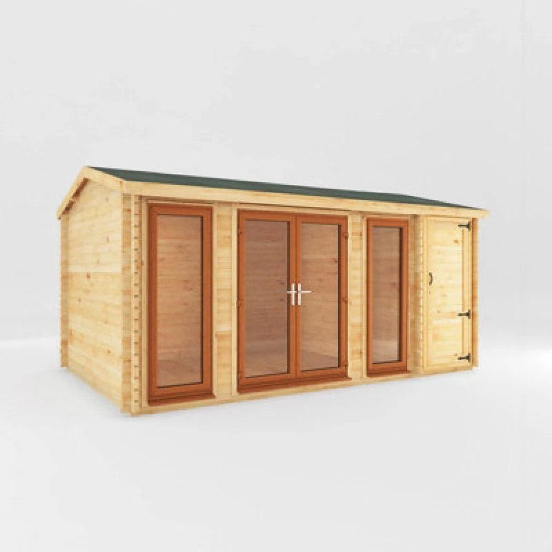 Image of Mercia 5.1 X 3 M Home Office Studio With Side Shed With Upvc Windows And Doors - 44mm - Timber - L313.3 X W515.5 X H259.5cm - Brown