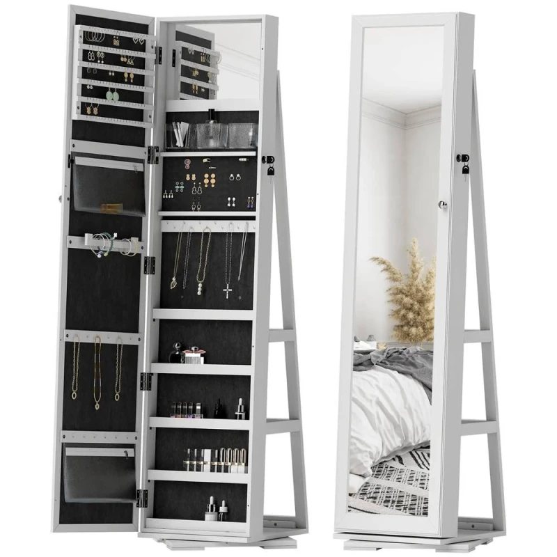 Image of Pirlo Plush Modern Full Length Freestanding Mirror 360 Swivel with Shelves in White White Unisex