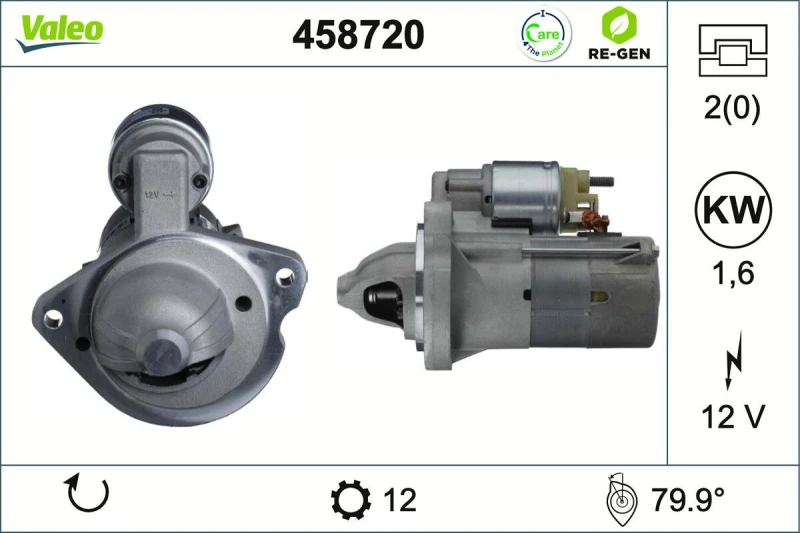 Image of VALEO 458720 Starter motor VALEO RE-GEN REMANUFACTURED 1,6kW, 12V, Number of Teeth: 12 Starter (2)