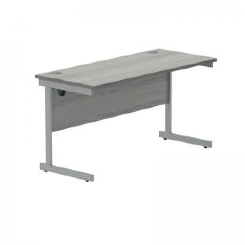 Image of Polaris Rectangular Single Upright Cantilever Desk 1200x600x730mm Alaskan Grey Oak/Silver KF821900