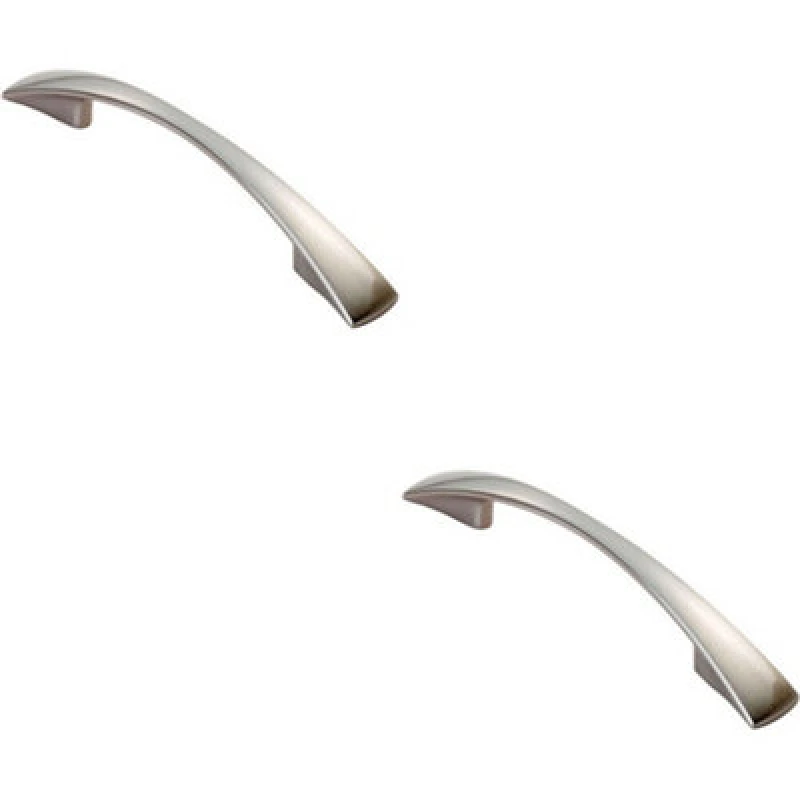Image of Loops 2x Tapered Pull Handle 138 x 16mm 96mm Fixing Centres Satin Nickel Curved Bow Metallics unisex